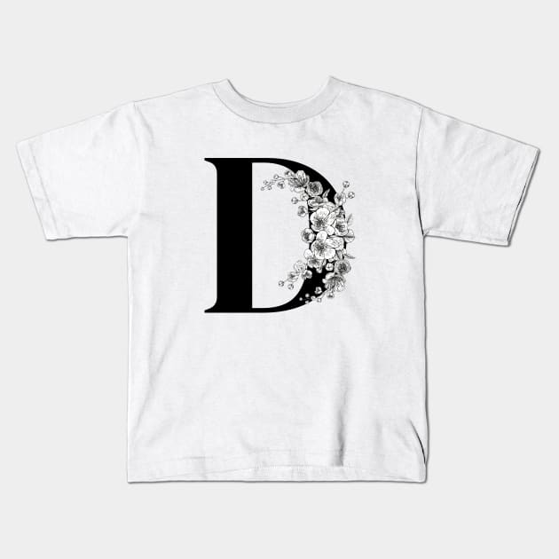 D alphabet Botanical cherry blossom sakura flowers Kids T-Shirt by JunThara